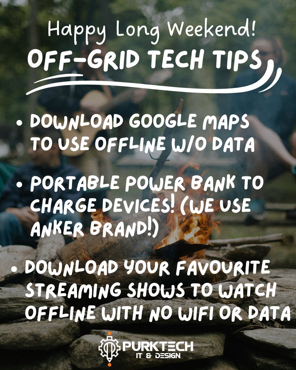 PurkTech's tweet image. Headed off-grid this summer? Here are 3 tech tips to make your long weekend smooth, secure and stress-free 🤓 #Purktech #Orillia #SimcoeCounty