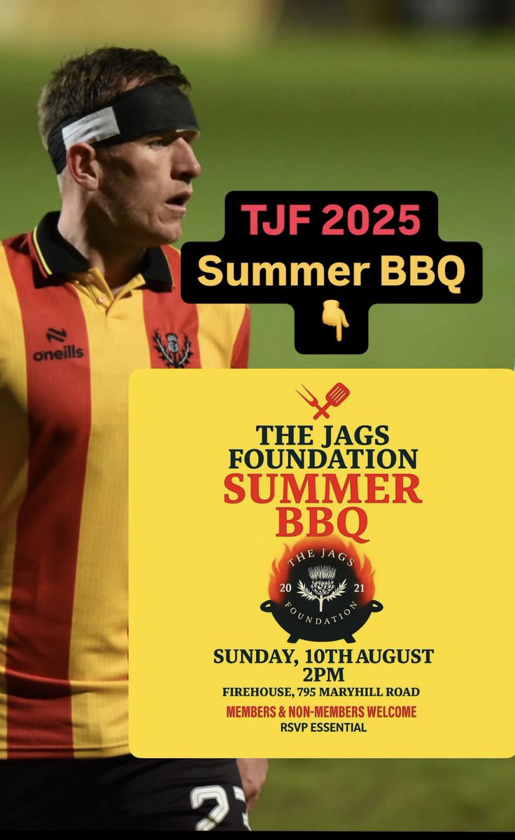 Come along to the TJF 2025 summer BBQ 📣🇧🇪

Held at the Firehouse on Maryhill Road 10/8/25 

Members, non-members and kids are all welcome 

Come along and meet fellow Jags fans

Event is free to attend but RSVP is required