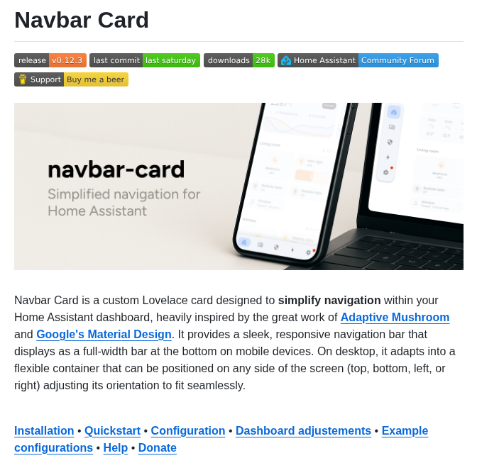 tom_doerr's tweet image. Custom Home Assistant navbar card for mobile and desktop