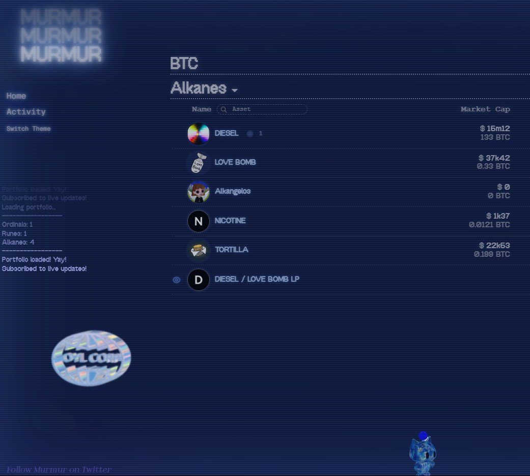 Your weekly reminder that you should be using murmur.finance because it is a billion dollar alkanes portfolio tracker and developed by <a href="/coffeeweed_eth/">coffeeweed</a> and for that reason alone you should use it. 

Follow <a href="/MurmurFinance/">Murmur</a>, like, RT and drop your taproot and I'll send two