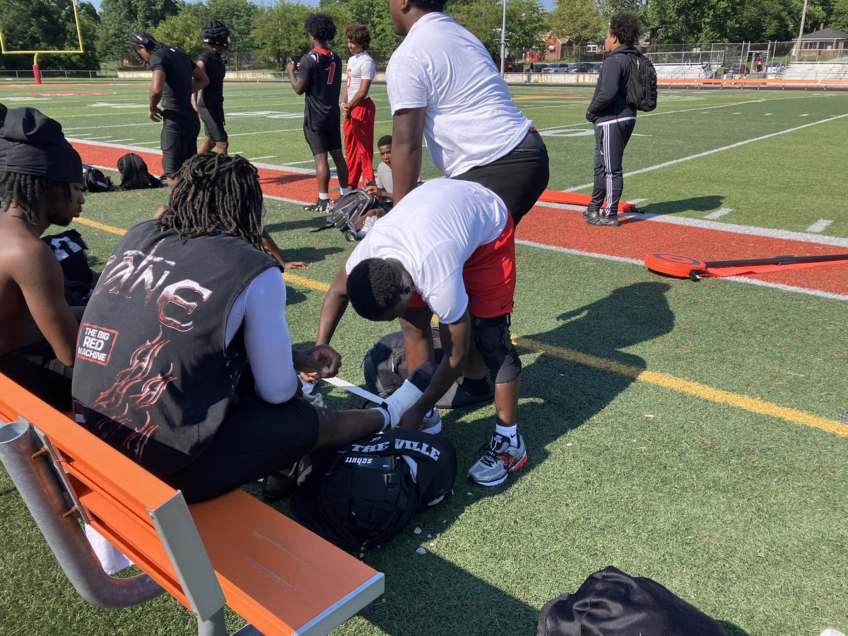 Sophomore extraordinaire Garry Pritchett Jr. can do it all. Even when he’s out for a few weeks, he’s taping ankles. It’s the least he can do after breaking them during basketball season.

Glenville next up on the camp tour!