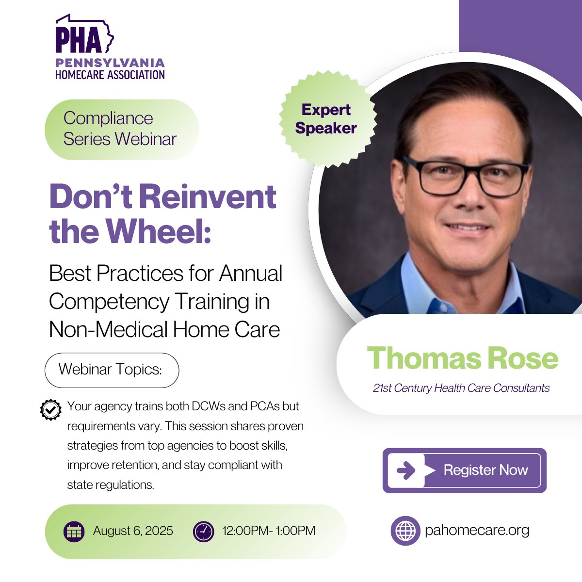 Happening next Wednesday! Join PHA’s webinar on annual competency training in non-medical home care. 
  
✅ Clarify requirements 
✅ Learn tools from top agencies 
✅ Streamline training with proven systems 
  
Register: pahomecare.org/event/dont-rei…