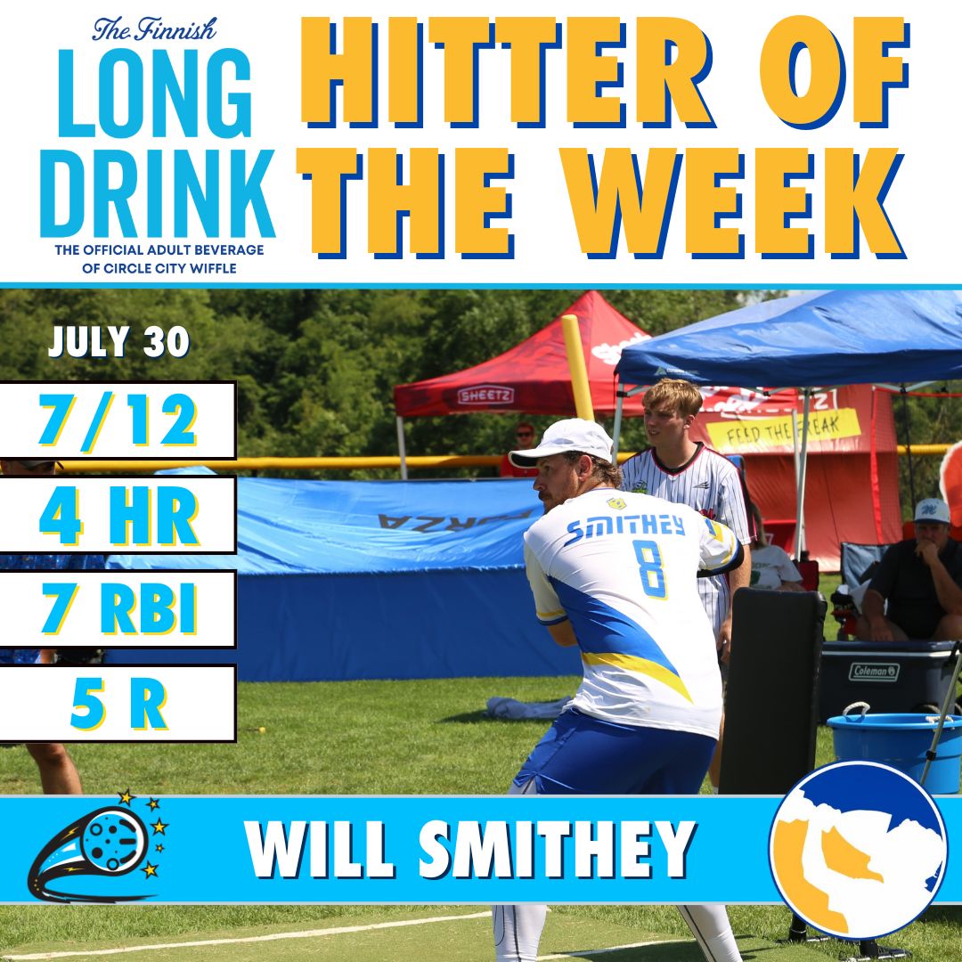 Circle City Wiffle® (@circlecitywiff) on Twitter photo Smithey's monster week at the dish catapults him back to the top of the league in offensive performance, and lands him a Hitter of the Week Award! Smithey's monster week at the dish catapults him back to the top of the league in offensive performance, and lands him a Hitter of the Week Award!