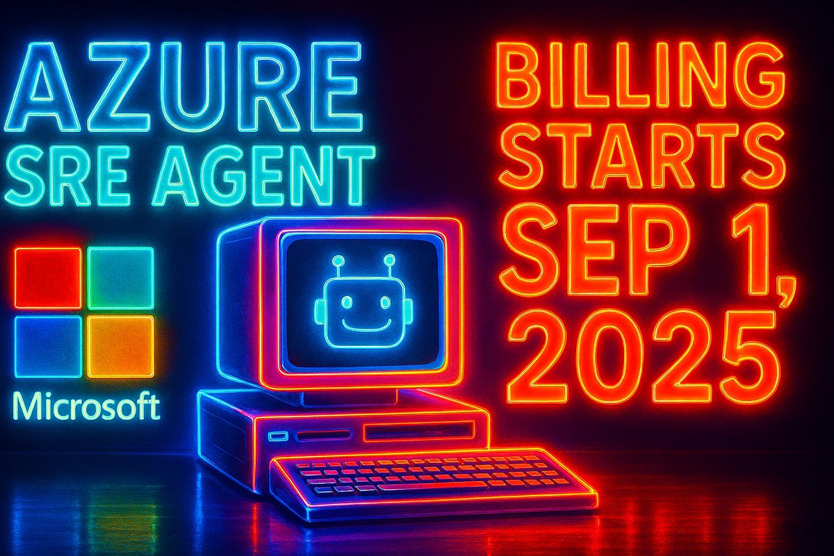 🚀 Big news for cloud ops teams!

We just launched a flexible, predictable billing model for <a href="/Azure/">Microsoft Azure</a>  SRE Agent

🔍 AI-powered RCA, uptime, and cost efficiency.
⚙️ Powered by Azure Agent Units
📅 Billing starts Sept 1, 2025

👉 Learn more: aka.ms/sreagent/prici… #AzureSREAgent