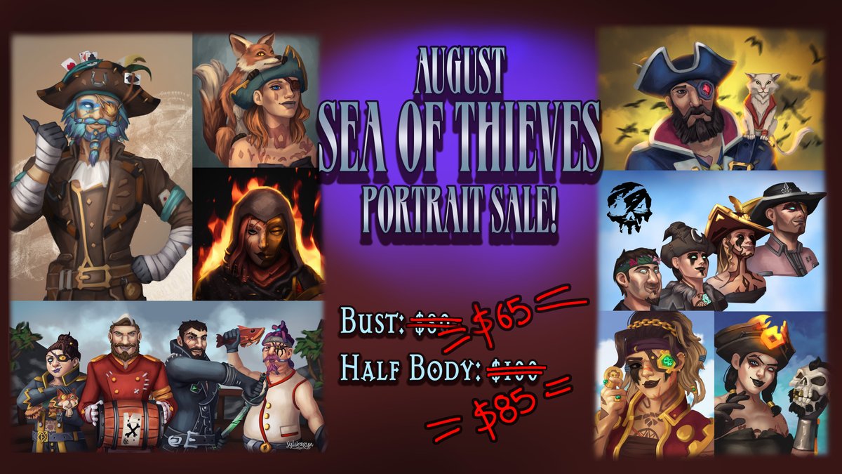 As I do every year, I'm running a Sea of Thieves portrait sale for the month of August! 🏴‍☠️ Join the cool pirates below by sending me a message for your own personal commission 🥰 A huge thank you to all the pirates who have supported me over the years 🫶