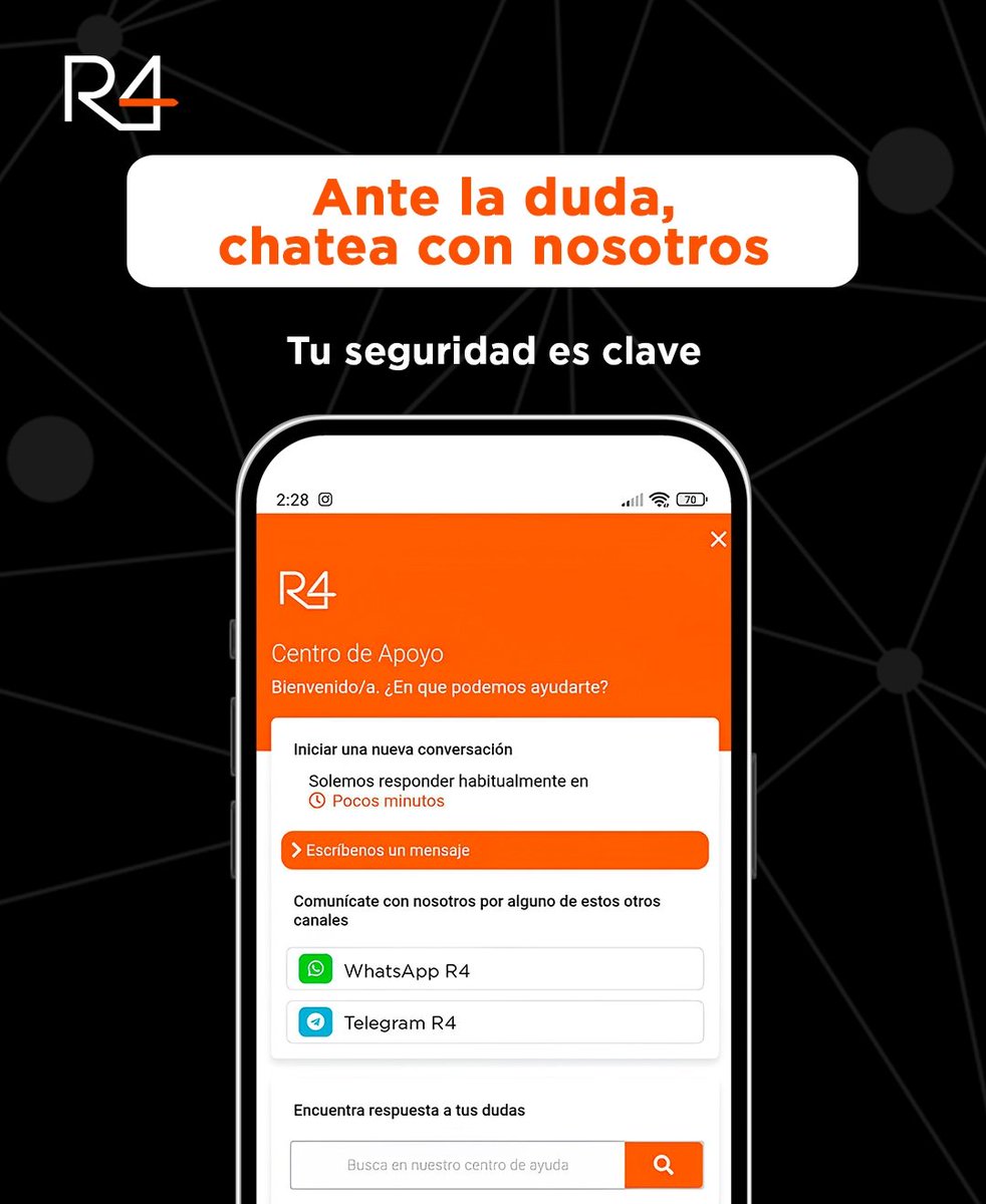 Aprende a detectar las señales de alerta del phishing y protege tu información. Presta atención a los detalles, verifica los enlaces y, si algo no te parece correcto, ¡no actúes! En R4, estamos aquí para respaldarte.

Conectamos Contigo para una experiencia financiera segura.