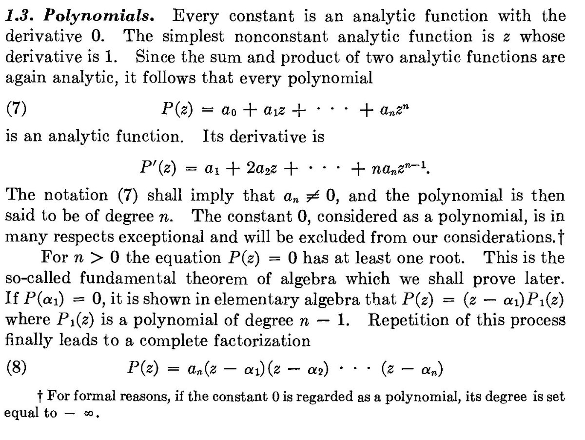 .<a href="/AnalysisFact/">Analysis Fact</a> .@Mathieu Hey do you agree w this?  For f(x)= x², we say f is a polynomial of degree 2.  f(x)=x, polynomial of degree 1.  A constant f(x)=c we can regard as a polynomial of degree 0.  However the special f(x)=0, when regarded as a polynomial, degree −∞ ? Ahlfors: