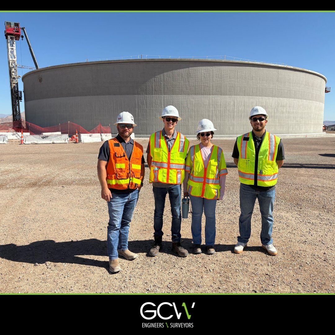 Some of our Water/Wastewater team joined APWA YP NV to visit the Cadence Reservoir 47 in Henderson, which contains an 8.45-million-gallon reservoir concrete tank.
This project includes an outlet pipeline designed by Peter Smiecinski, PE pictured left in the photo.
#GCWProjects