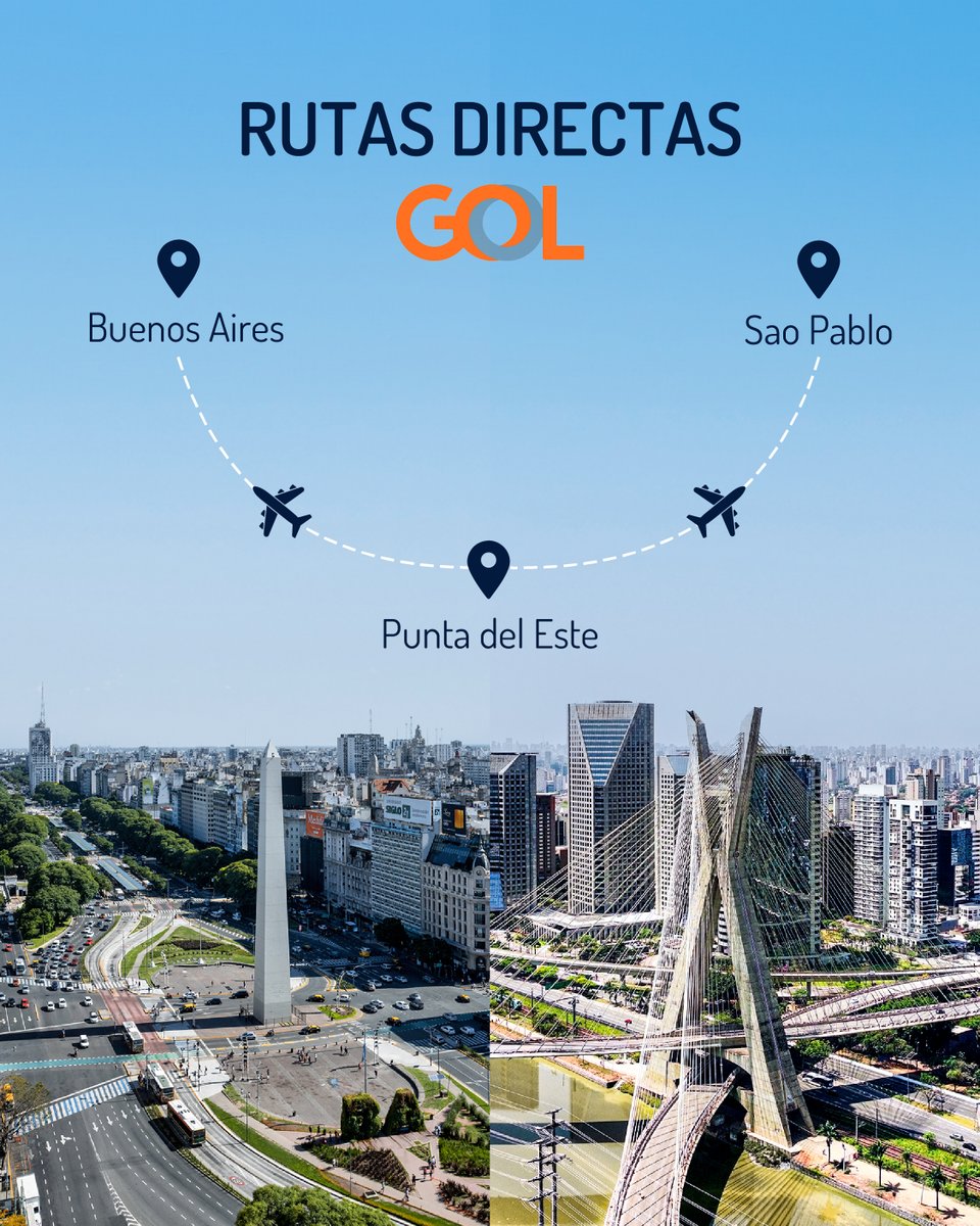 ✈️ GOL amplía su red de rutas para la temporada de verano:

📍 Punta del Este – San Pablo
📍 Punta Del Este – Buenos Aires
🗓 Ambas: jueves y domingos, a partir de diciembre

Seguimos trabajando para potenciar la conectividad del país 🙌🏼