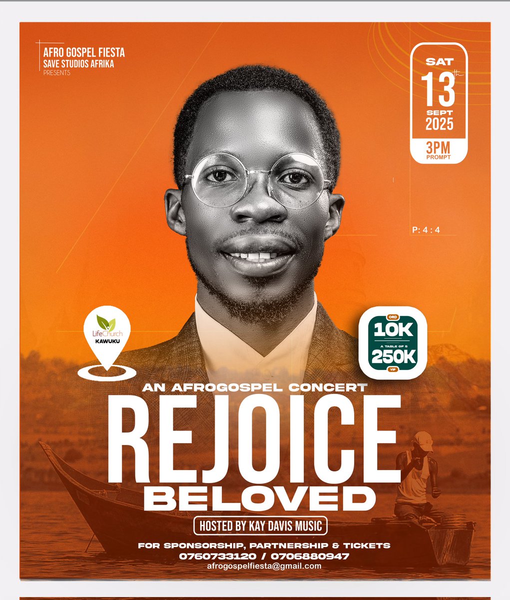 Greetings family. Oh yes!!! 🎤🎶🎉🔥

The #RejoiceBelovedConcert25 will be happening on Saturday 13th September 2025!🗓️✨ <a href="/LifeChurchUg/">Life Church Uganda</a> Entebbe-Kawuku starting from 3pm prompt 🙏🧡

#HereIs2025 #AnAfrogospelConcert #Afrogospel #HostedByKDM #RejoiceBeloved