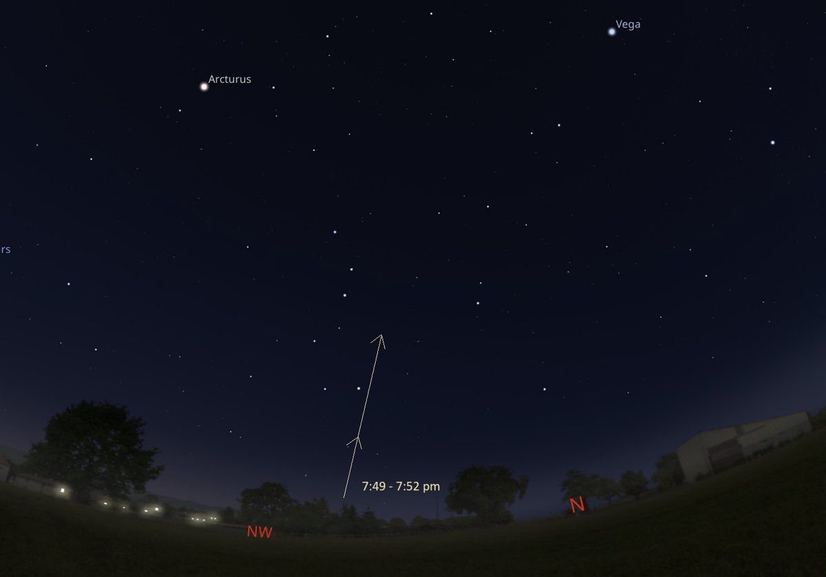 Brillante avistamiento esta noche. Entre 7:49-7:52pm, observa al noroeste (325 grados en la brújula del cel). Podrás apreciar un brillante avistamiento de la Estación Espacial Int. Existe la posibilidad de ver además un 2ndo. objeto (Cápsula Dragon Crew-11) en misma trayectoria.