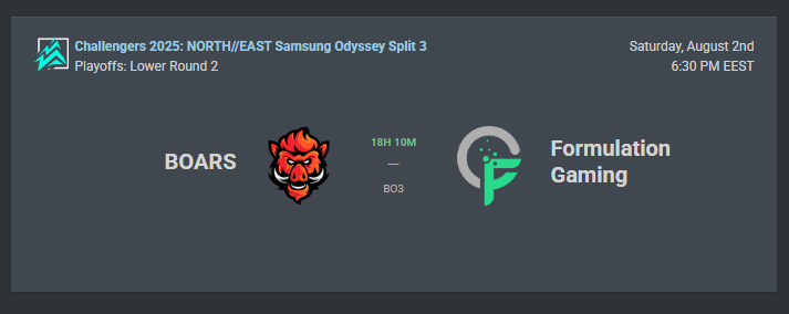 troizyyy 🇺🇦 (@troizyval) on Twitter photo Match day vs <a href="/FormulationGG/">Formulation Gaming</a> 17:30 cet
do or die, time to lock in
see you on the server😈
#gogoboars Match day vs <a href="/FormulationGG/">Formulation Gaming</a> 17:30 cet
do or die, time to lock in
see you on the server😈
#gogoboars