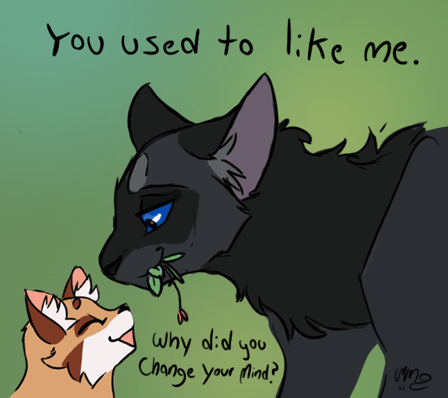 Ravenwing was actually very fond of the kits and would visit the nursery often with Frecklewish. #Petalkit even saw him as part of the family like an uncle and ask about herbs whenever he gave #Mapleshade Borage leaves or water.  #warriorcats #ravenwing #warriorscats #wctwt