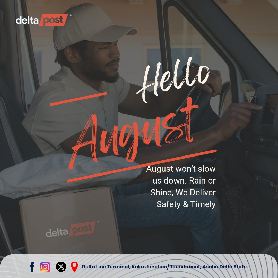 DeltaPost114275's tweet photo. This August, trust us to brave the downpours and scorching roads so your packages arrive intact and on schedule! πβ‘οΈπ¦ / π‘οΈβ‘οΈπ¦
β
Waterproof packaging.
β
Dust-proof transit.
β
Safe and timely delivery.
#DeltaPostDelivers
#SafeDelivery
#Logistics https://t.co/Ix7a1zZdoz