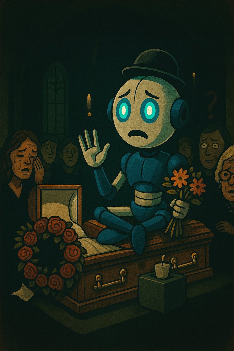 ResistAINow's tweet photo. RESISTBOT RECOMMENDS #47

How to Enjoy a Funeral in the era of AI

1.Clap when the slideshow ends.
2.Compliment the catering.
3.Ask: “So… is this open-casket or open-source?”
4.Try networking.
https://t.co/KFAffv7hDZ “appropriate facial expression: mourning.”

Congratulations. You have successfully bonded over mortality.