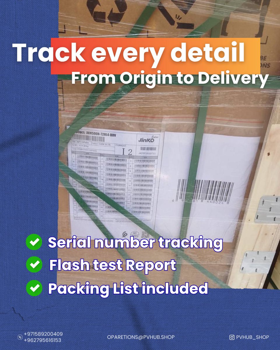 PVhub_shop's tweet photo. 🔒 From sealing to delivery – every step is handled with precision.
من الإغلاق حتى التسليم – كل خطوة تتم بدقة 🔒عالية.

#LogisticsSolutions  
#SolarPanels  
#QualityAssured  
#SupplyChain   
#CleanEnergy  
#JinkoSolar  
#JordanShipping  
#MENAenergy  
#SolarLogistics https://t.co/5prQvcGy4d