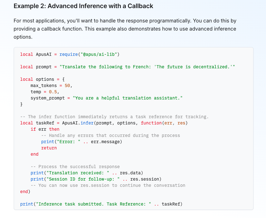 apus_network's tweet photo. 🧠 Hey devs, tired of AI inference that feels like a black box?

Say hello to @apus/ai-lib:
✅ TEE-secured AI inference
✅ Async-friendly with full callback support
✅ Verifiable onchain attestation (no funny business)

📘 You can now preview the SDK guide on our website: https://t.co/8oC0yexJed

⚠️ Heads up:
This is an early access preview for learning purposes only.
The full SDK & docs will officially launch with the start of the hackathon. Stay tuned 👀

🔮 It’s like ChatGPT… but your messages go to Valhalla after being verified by a TEE paladin 🛡️

#ConfidentialAI #AO #AR #ApusSDK