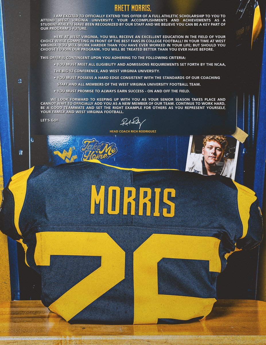 3⭐️Rhett Morris (@rhettmorris64) on Twitter photo Grateful to receive my official offer!! <a href="/WVUfootball/">West Virginia Football</a>
<a href="/CoachBicknell/">Coach Bicknell</a>
<a href="/RealCoachRod/">Rich Rodriguez</a>
<a href="/WVUSports/">WVU Sports</a>
<a href="/WVSportsDotCom/">WVSports.com</a>
<a href="/EerJersey/">JerseyEer</a>
<a href="/BrianDohn247/">BrianDohn247</a>
<a href="/ryanobleness/">Ryan O'Bleness</a>
<a href="/CoAcHKeLZZz3/">Markell Harrison</a>
<a href="/MohrRecruiting/">Brian Mohr</a>
<a href="/Cody_High/">Coach High</a> Grateful to receive my official offer!! <a href="/WVUfootball/">West Virginia Football</a>
<a href="/CoachBicknell/">Coach Bicknell</a>
<a href="/RealCoachRod/">Rich Rodriguez</a>
<a href="/WVUSports/">WVU Sports</a>
<a href="/WVSportsDotCom/">WVSports.com</a>
<a href="/EerJersey/">JerseyEer</a>
<a href="/BrianDohn247/">BrianDohn247</a>
<a href="/ryanobleness/">Ryan O'Bleness</a>
<a href="/CoAcHKeLZZz3/">Markell Harrison</a>
<a href="/MohrRecruiting/">Brian Mohr</a>
<a href="/Cody_High/">Coach High</a>