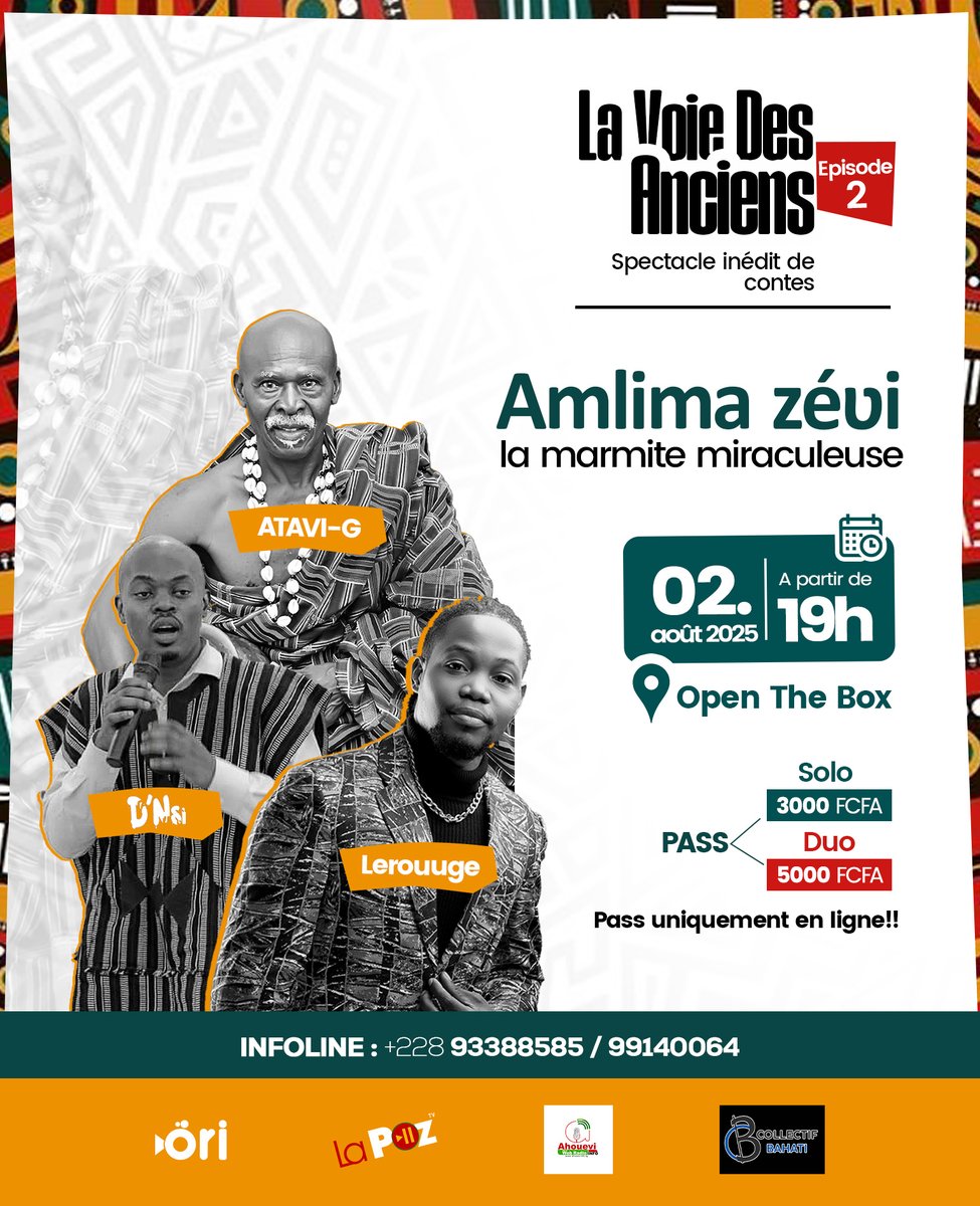 dnsidpmdge's tweet photo. 📅 Ce samedi, 02/08/2025
🕖 19h00 (Zéro zéro)
📍Open The Box Agbalépodogan 
🎫 Solo 3000F |Duo 5000F|
📞+228 93388585/99140064
.
.
Réservation unique en ligne.
hashtag#Ziguidi hashtag#Gaskia hashtag#LVDA hashtag#Culture hashtag#Artoratoire hashtag#Slam
.
.
♣D'Nsi♣
♣DPMDGE♣ https://t.co/1fIOdCKz39