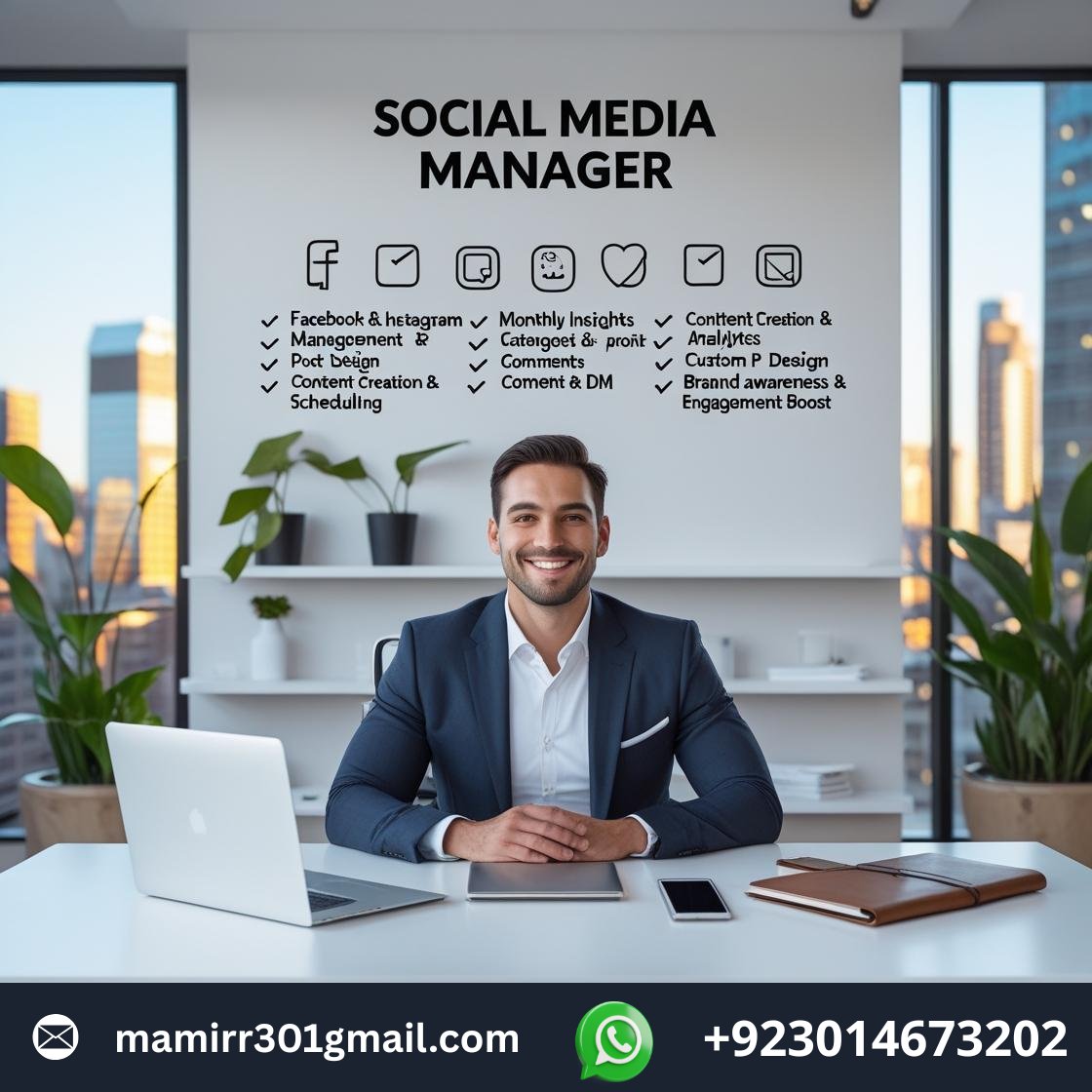Social Media Manager is a digital marketing professional responsible for creating, scheduling, and managing content across various social media platforms such as Facebook, Instagram, Twitter (X), LinkedIn, TikTok, Pinterest, 
#socialmediamanager #digitalmarketing  +923014673202