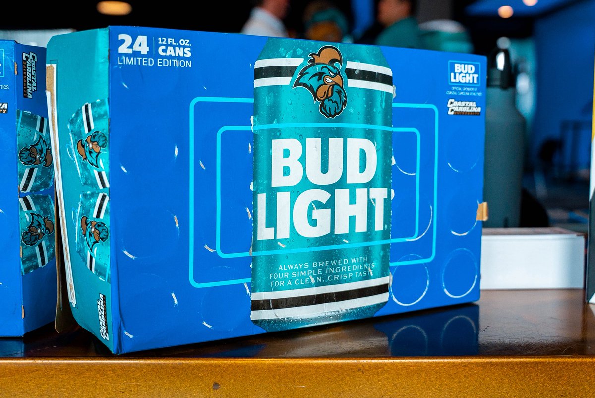 GoCCUsports's tweet photo. Those custom Coastal Bud Light cans you're asking about?

They're now available for purchase at local retailers (that sell beer) around Conway and Myrtle Beach! These limited-edition cans can be found while supplies last https://t.co/v7A5z0MuR6