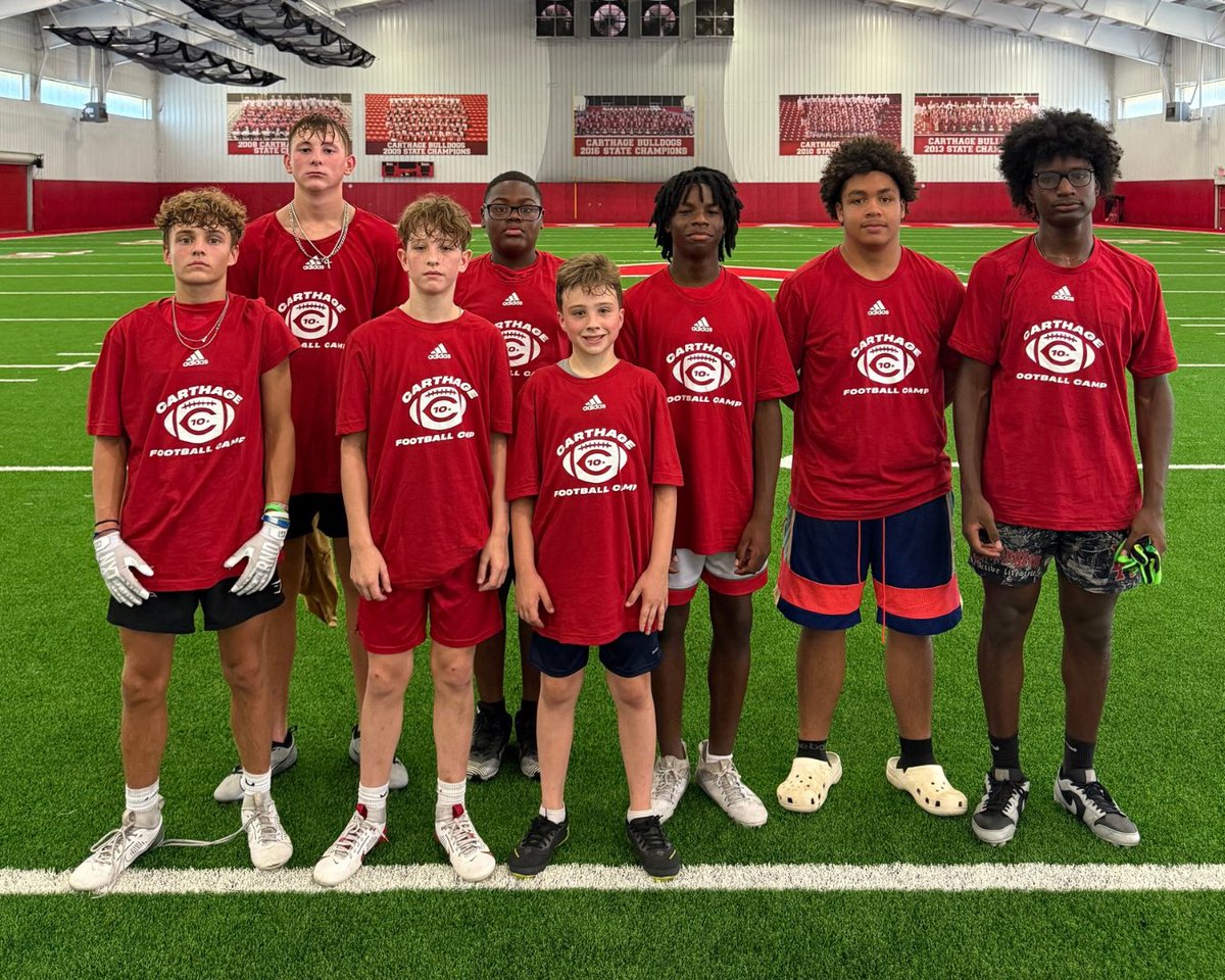 The future is bright for the Red &amp; White! 🐾🏈

Huge turnout at the Carthage Bulldogs Youth Football Camp! Jett Surratt &amp; Carson Crawford’s team won the Speedball Super Bowl, and several campers earned “Fastest Man” honors by grade &amp; position.

Energy was 🔥! Bring on the season!