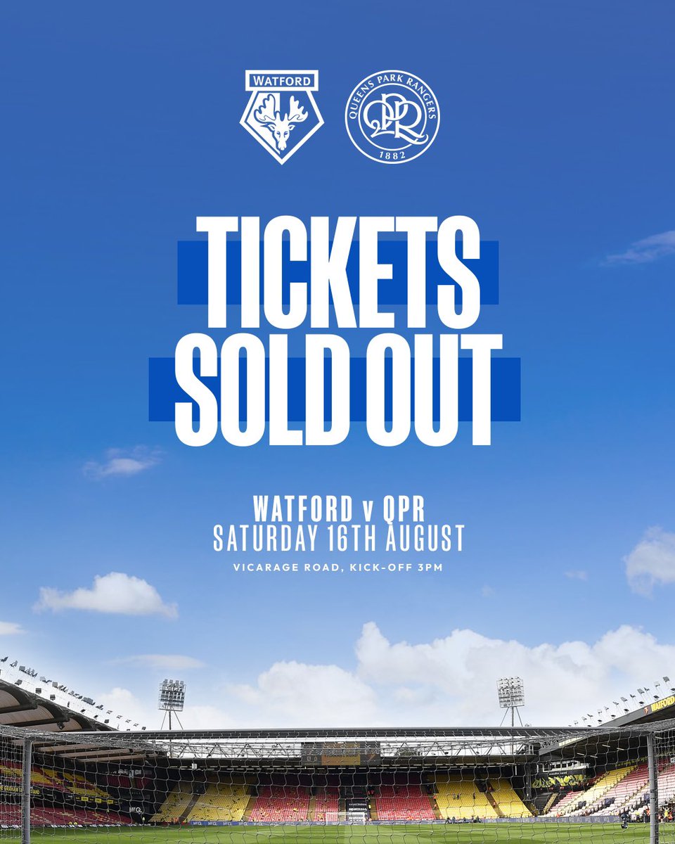 QPR's tweet image. Watford (A): 𝗦𝗢𝗟𝗗 𝗢𝗨𝗧 💯