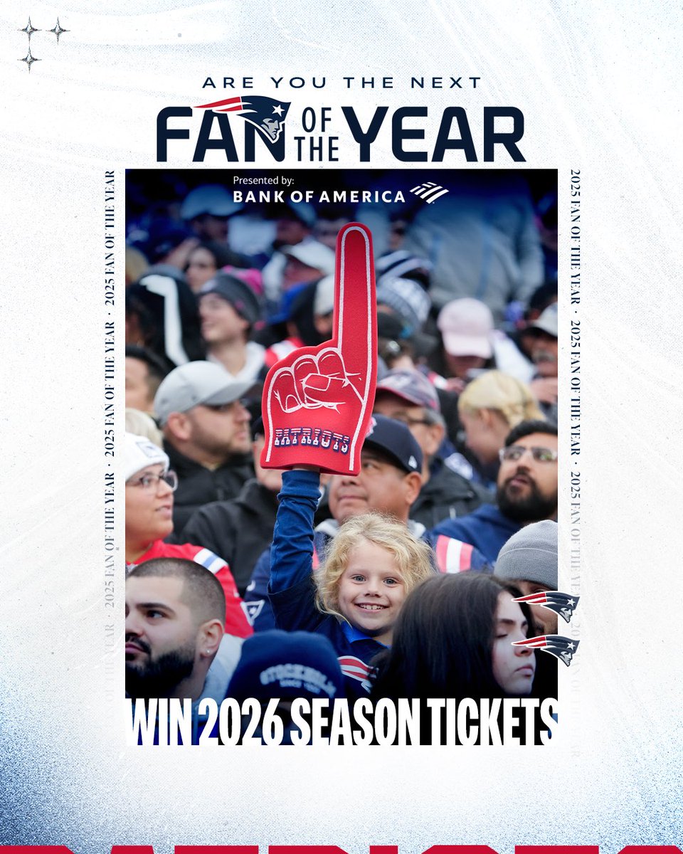 GilletteStadium's tweet image. Are you the next Patriots Fan of the Year??

Enter now: bit.ly/45aAYEV

#ForeverNE | #NEPats