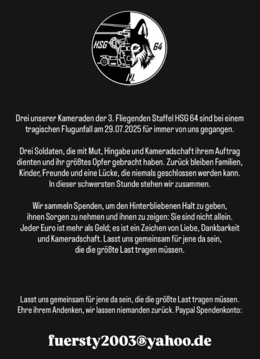 Mir fehlen die Worte. 

Ich teile den Aufruf mit dem Einverständnis unserer Kameraden vom #HSG64. Bitte teilt ihn auch und lasst uns gemeinsam helfen.