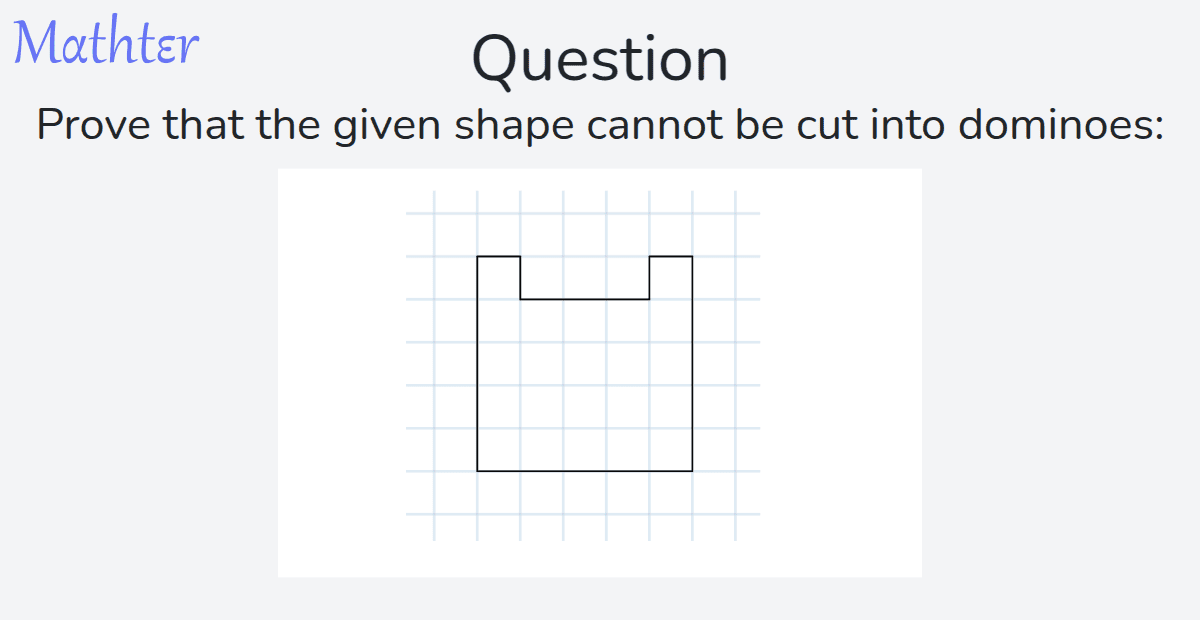 MathterRiddler's tweet photo. Puzzle from the Mathter website: https://t.co/YFMUzl3LGQ 
#Puzzle #Invariants #Matchings #ParityEvenOdd #ProofbyContradiction #ChessboardColoring #CutaShapeDissectionProblems https://t.co/UayW7EHHJJ