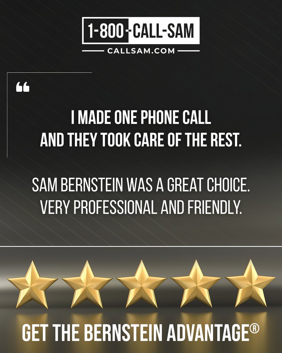 After an accident, there are two types of people: those who got The Bernstein Advantage® and those who wish they did. 💫

At Sam Bernstein Law, we treat our clients like family. Our team offers the care and support you need, while fighting to get you the money and justice you