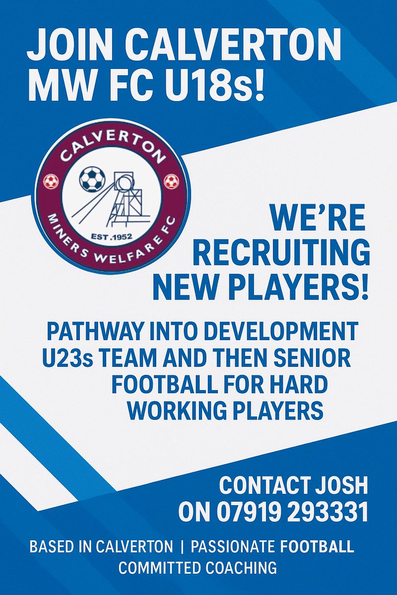 CalvertonRush's tweet photo. Under 18s players, we want YOU!

Particularly looking for a GK, a CB and a CM, but all positions considered for a newly established team in division 2. https://t.co/3DdJYDwxOt