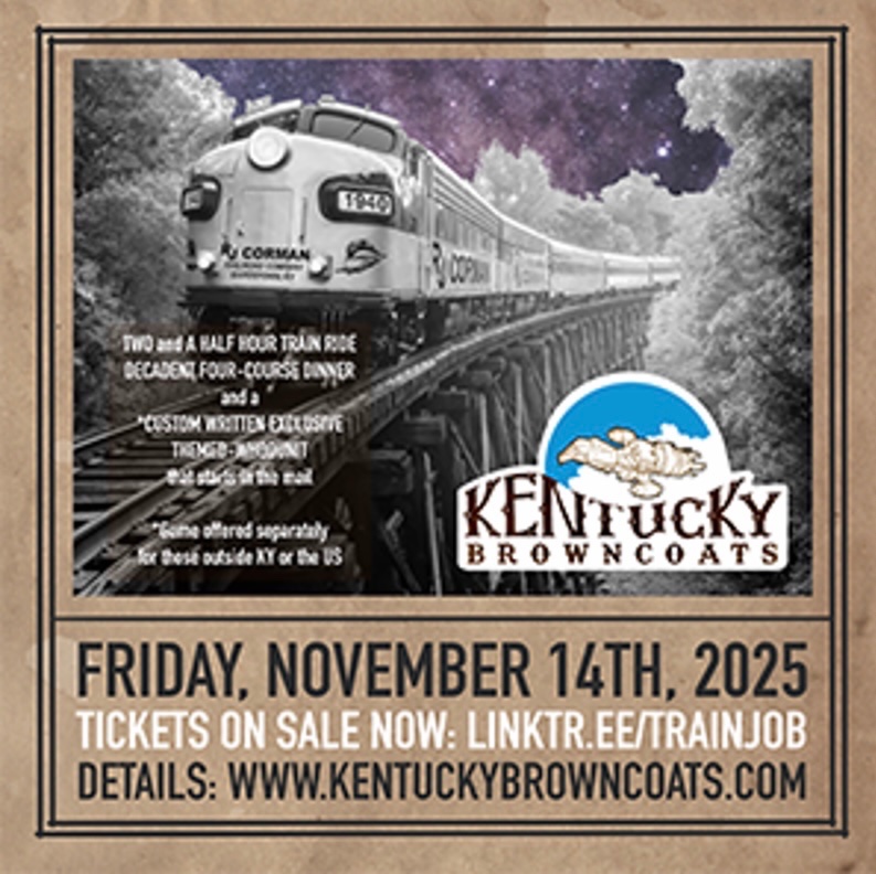 Train Job My Old Kentucky Dinner Train Friday, November 14th, 2025  Game available as a standalone.

renmeleon.com/trainjob

“TRAIN JOB is an annual, Firefly-themed event designed by Renmeleon”