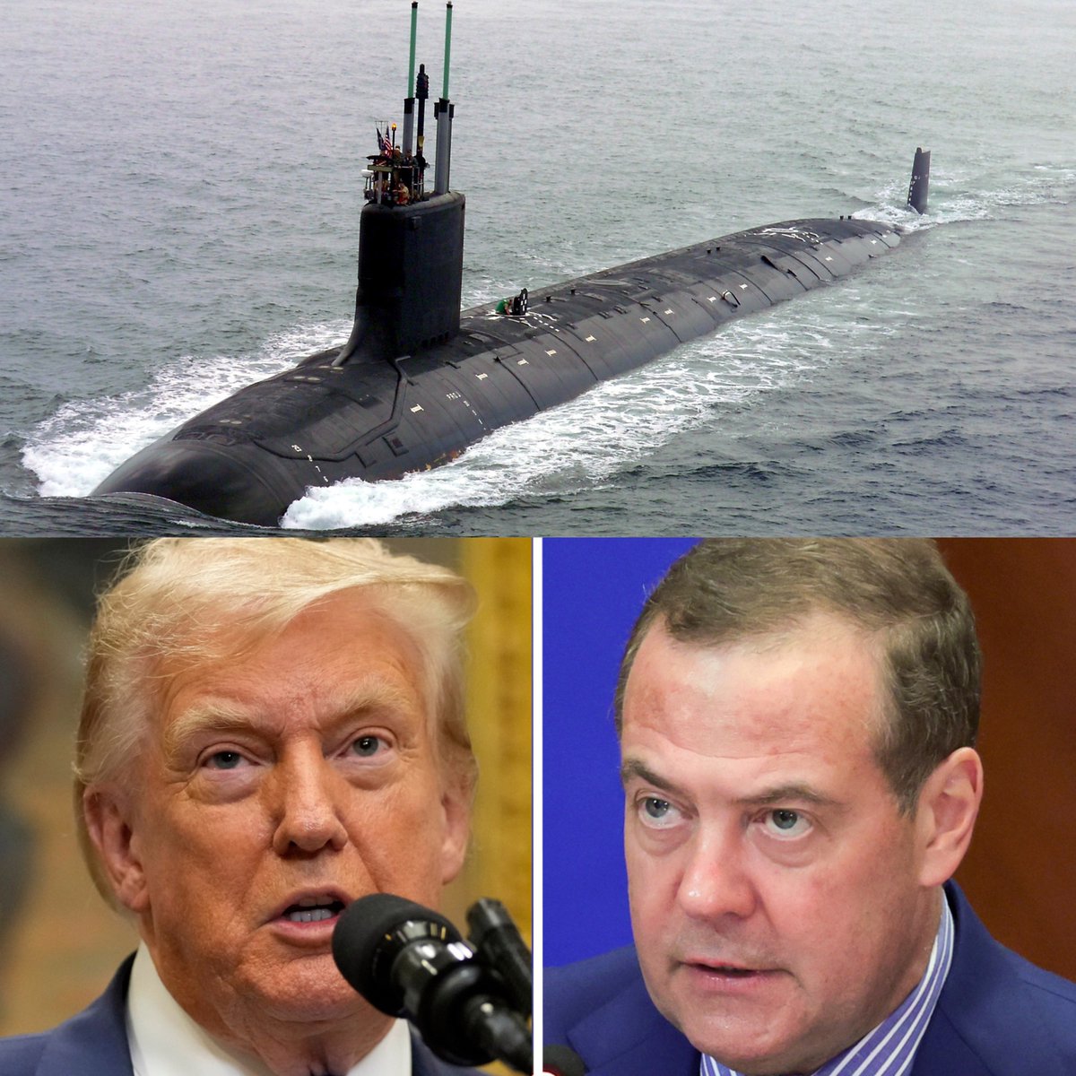 🚨🇷🇺🇺🇸☢️ FLASH | Donald Trump annonce le déploiement de 2 sous-marins nucléaires américains près de la Russie après les menaces de l’ancien président russe Medvedev, "au cas où ces déclarations insensées et incendiaires seraient plus graves".