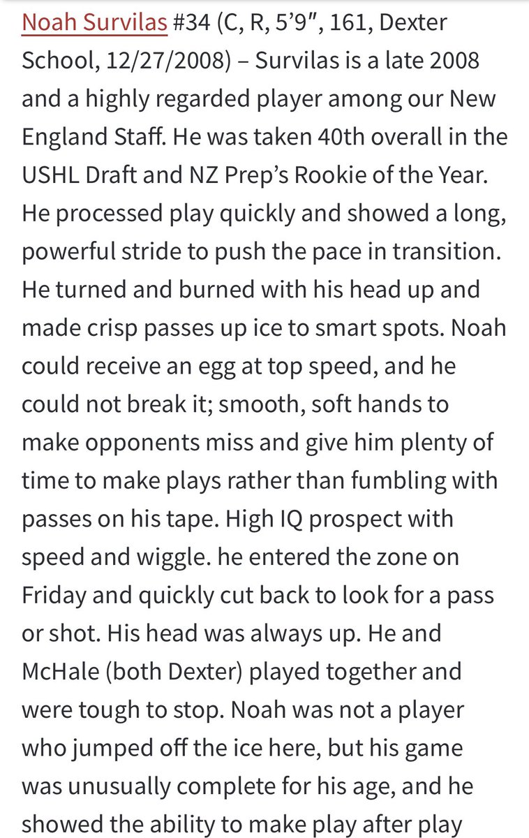 NZPrepHockey (@nzprephockey) on Twitter photo Late 2008 and 3.75⭐️ Noah Survilas to <a href="/GoNUmhockey/">Northeastern Men’s Hockey</a>
Dexter standout can fly with mobility and a high processor
A- at <a href="/MassHockey/">Mass Hockey</a> Festival⬇️
<a href="/DXSF_BHockey/">Dexter Southfield Boys Varsity Hockey</a> #NEPrepped #Beanpot
👤 neutralzone.com/player/noah-su… Late 2008 and 3.75⭐️ Noah Survilas to <a href="/GoNUmhockey/">Northeastern Men’s Hockey</a>
Dexter standout can fly with mobility and a high processor
A- at <a href="/MassHockey/">Mass Hockey</a> Festival⬇️
<a href="/DXSF_BHockey/">Dexter Southfield Boys Varsity Hockey</a> #NEPrepped #Beanpot
👤 neutralzone.com/player/noah-su…