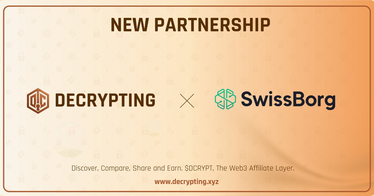 IT'S OFFICIAL: SWISSBORG x DECRYPTING PARTNERSHIP IS NOW LIVE 🚨

Europe's #1 platform for buying and selling crypto, with low-fee trading just joined our community-owned affiliate network!

• Before: Your SwissBorg trades → Random affiliate keeps 100% of commissions
• Now: