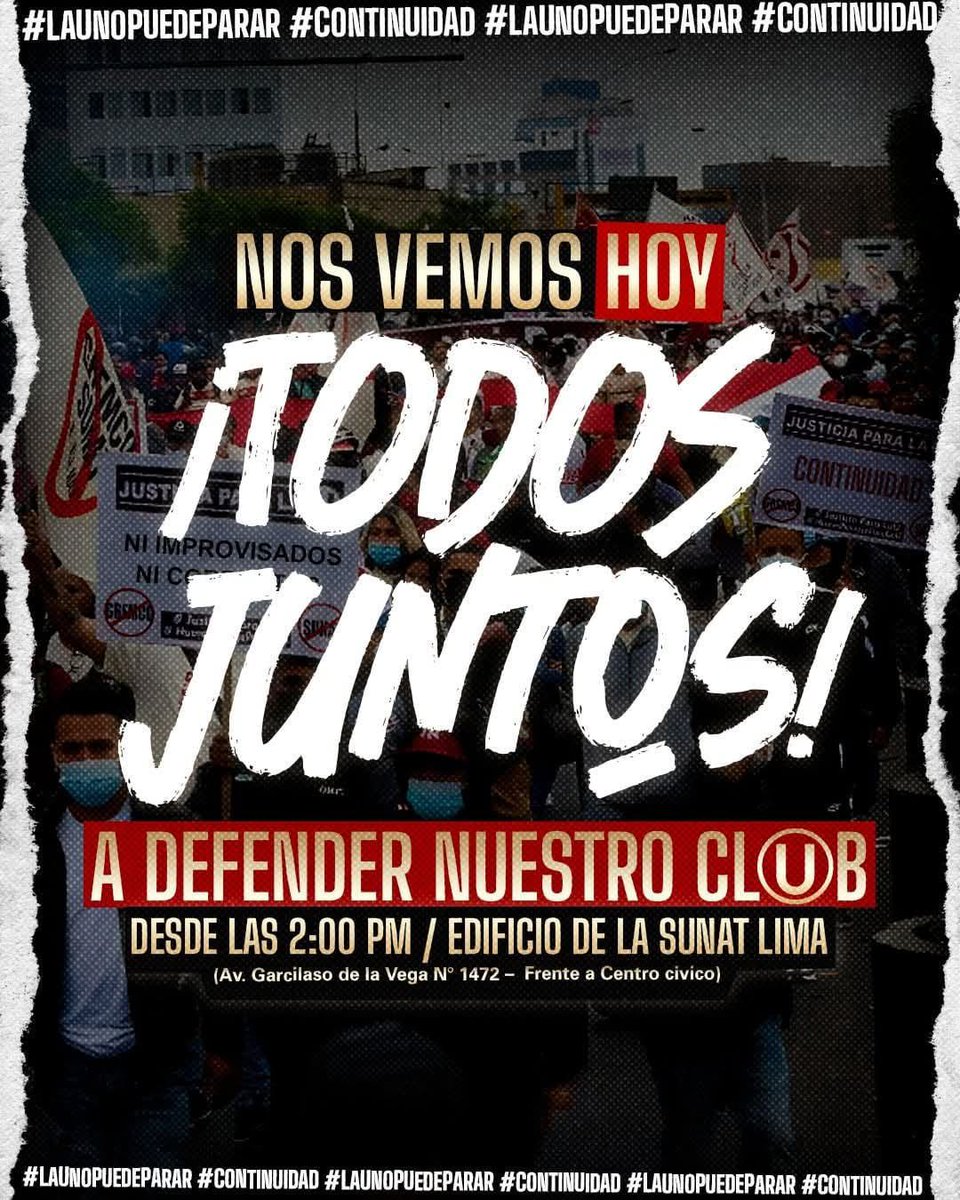 LaUesDeSuGentee's tweet photo. 🔥 ¡EL PUEBLO CREMA SE LEVANTA! 🔥
@SUNATOficial

@MariluAybar
@MEF_Peru
@presidenciaperu

Convocamos a toda la hinchada, socios, adherentes y al verdadero pueblo de @Universitario:

📢 ¡GRAN MARCHA EN DEFENSA DEL CLUB!
Frente al intento de imponer decisiones por la fuerza y pisotear el proceso legítimo que ya se inició, no vamos a quedarnos callados.
¡No permitiremos que intereses externos decidan por nosotros!

📍Punto de concentración: EDIFICIO SUNAT LIMA
🕘 Hora: 2PM
📅 Fecha: Hoy 01 de Agosto

¡UNIVERSITARIO SE RESPETA!