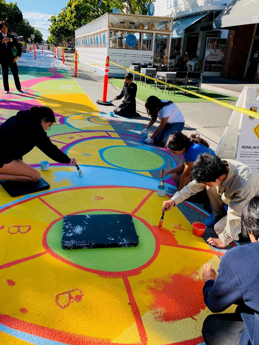San Carlos' Sister City Association welcomed students from Omura, Japan this week. They toured our town and helped paint our Centennial Mural on Laurel Street.  We thank Art Bias for helping build community across that big blue Pacific Ocean. #ArtBias
