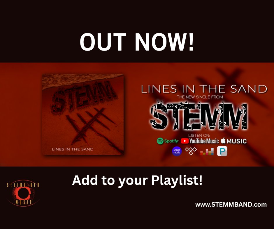5TEMM's tweet image. IT'S OFFICIAL! The new STEMM single, "Lines in the Sand" is OUT NOW on ALL Music Streaming Platforms!

Please share and add to your playlist 🤘😈🤘

Direct Streaming Links Available on our Website
STEMMBAND.com