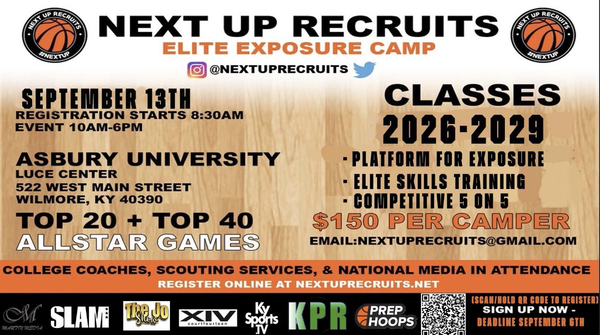 REMINDER: Our exposure camp is selling out quick! Make sure to register and claim your spot. 

Over 1200+ alumni have played college basketball - with 10+ playing professionally. 

College coaches &amp; National media will be in attendance. 

Register Here: nextuprecruits.sportngin.com/register/form/…