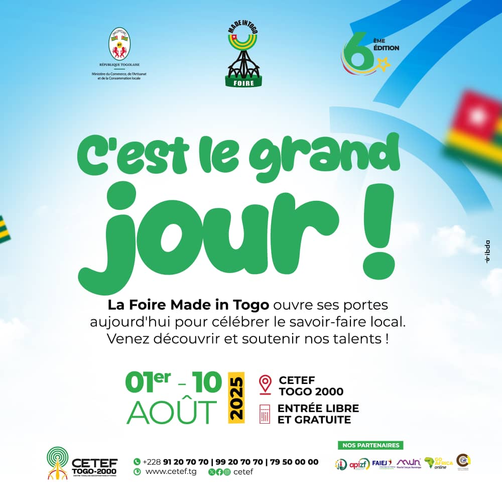 Hoyee hoyee... 🎉C'est le 1er Août, le grand jour, le jour J🎊.
Le CETEF TOGO 2000 vous souhaite un bon mois d'août en vous ouvrant ses portes pour accueillir la 6ème édition de la Foire Made In Togo.