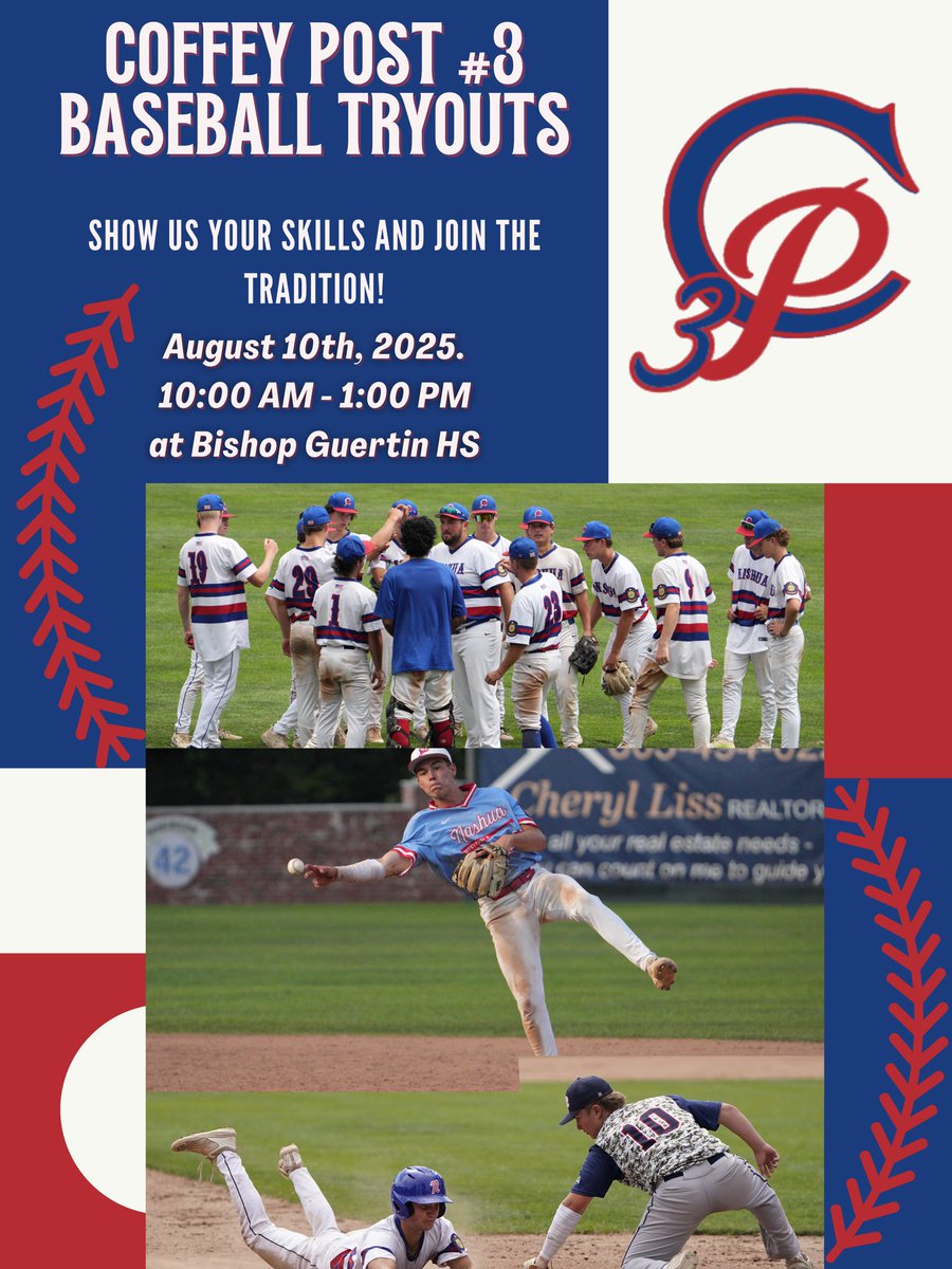 Another successful year for Post 3 is in the books with a 1st Place in District &amp; 3rd in States. Time to look towards next summer!!

This tryout is open to all players who attend school in Nashua, Hollis-Brookline, or Hudson (SR only)

Register now!!

🔗: forms.gle/2tJAju99MA7r1b…