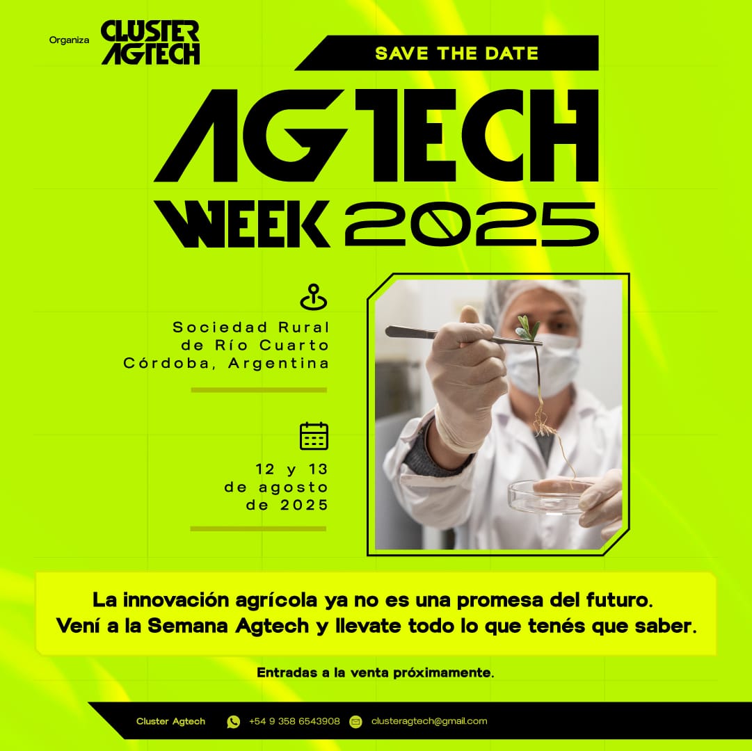 SeCyTUNRC's tweet photo. Te invitamos a ser parte de la Semana AgTech Río Cuarto

📆 Fecha 12 y 13 de agosto
📍 Lugar Sociedad Rural de Río Cuarto

Conocé de cerca cómo la tecnología transforma al agro. Charlas, demostraciones en vivo y experiencias.

¡Te esperamos! https://t.co/wNRrB5We6l