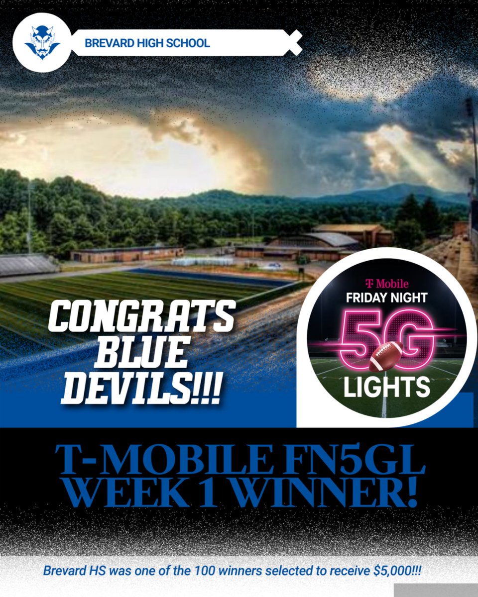 🎉 WE WON! 🎉 <a href="/BrevardHSDevils/">BrevardHS Athletics</a> is a <a href="/TMobile/">T-Mobile</a> #FN5GL 1st week winner, earning us $5,000! 🥳 Presentation later this year! Keep sharing that Blue Devil Spirit!

#FN5GL #Sweepstakes #BlueDevils #Winner
