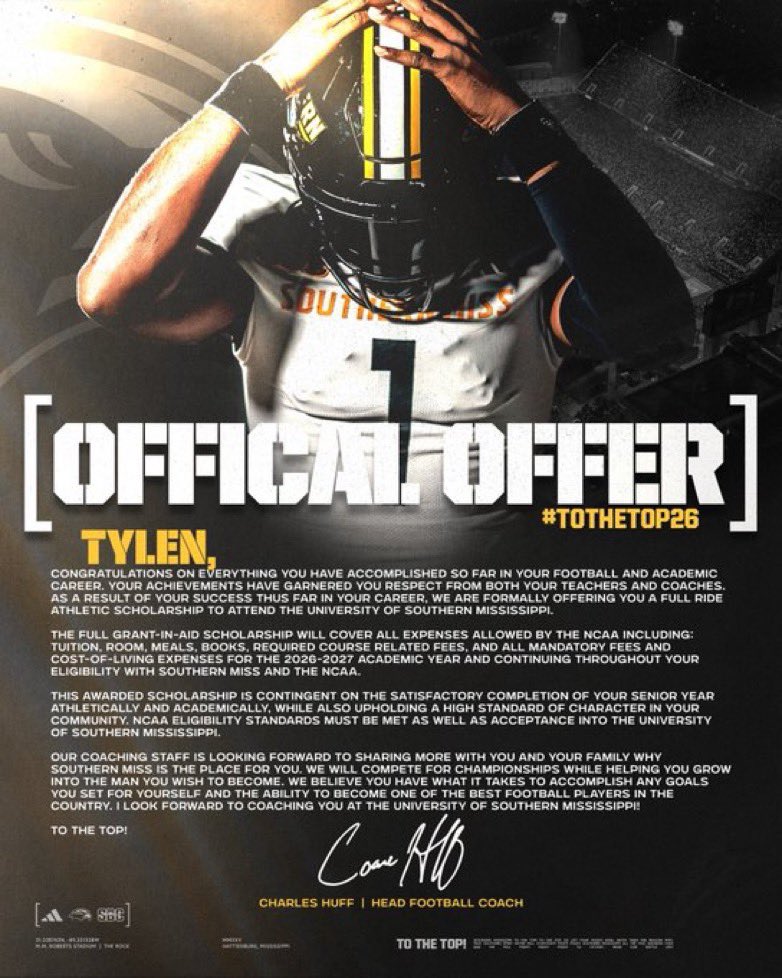 Tylen mathews(T9️⃣)4⭐️ (@tylenmathews9) on Twitter photo Blessed and honored to receive an offer from <a href="/SouthernMissFB/">Southern Miss Football</a> @_USMrecruiting <a href="/CoachHuff/">Charles C. Huff</a> <a href="/SouthernMissFB/">Southern Miss Football</a> <a href="/Dbowman85/">Dominique Bowman</a> <a href="/JarcobyH/">Jarcoby Hopson Sr</a> <a href="/nester_nick/">Nick Nester</a> <a href="/CoachKTJ/">Kevin Jones</a> <a href="/R_AmirGantCoach/">R.Amir Gant</a> ⚫️🟡#AGTG Blessed and honored to receive an offer from <a href="/SouthernMissFB/">Southern Miss Football</a> @_USMrecruiting <a href="/CoachHuff/">Charles C. Huff</a> <a href="/SouthernMissFB/">Southern Miss Football</a> <a href="/Dbowman85/">Dominique Bowman</a> <a href="/JarcobyH/">Jarcoby Hopson Sr</a> <a href="/nester_nick/">Nick Nester</a> <a href="/CoachKTJ/">Kevin Jones</a> <a href="/R_AmirGantCoach/">R.Amir Gant</a> ⚫️🟡#AGTG