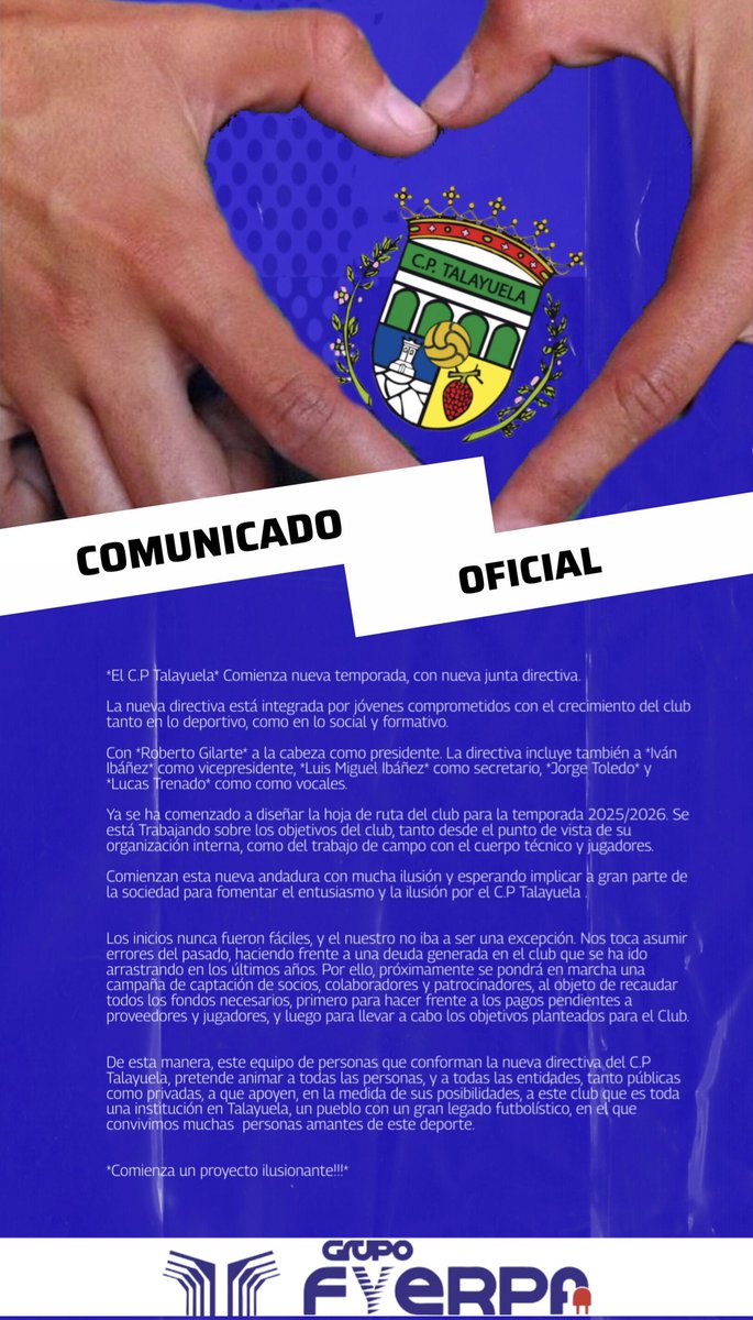 CPTalayuela's tweet photo. 📢 COMUNICADO OFICIAL 

#tequeremosilusionar
#vamostalayuela
#sentimientoazul https://t.co/STNSPuzNoj