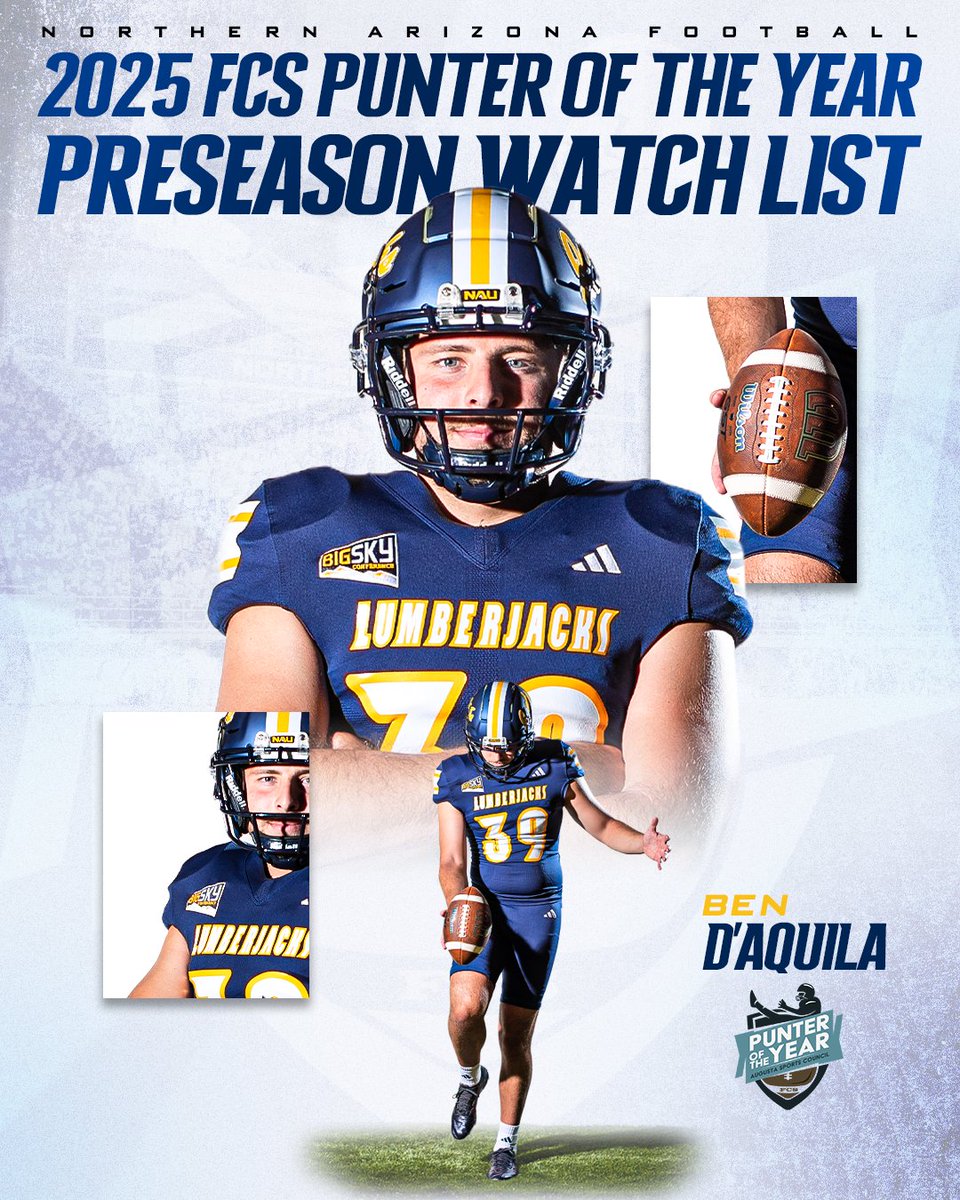 NAU Football (@nau_football) on Twitter photo Only 1⃣ punter from the <a href="/BigSkyConf/">Big Sky Conference</a> is on the <a href="/FCSPunterofYear/">FCS Punter of the Year</a> Preseason Watch List and he's here in Flagstaff.
🏈 tinyurl.com/3hu9f6kh
#RaiseTheFlag | #BigSkyFB Only 1⃣ punter from the <a href="/BigSkyConf/">Big Sky Conference</a> is on the <a href="/FCSPunterofYear/">FCS Punter of the Year</a> Preseason Watch List and he's here in Flagstaff.
🏈 tinyurl.com/3hu9f6kh
#RaiseTheFlag | #BigSkyFB