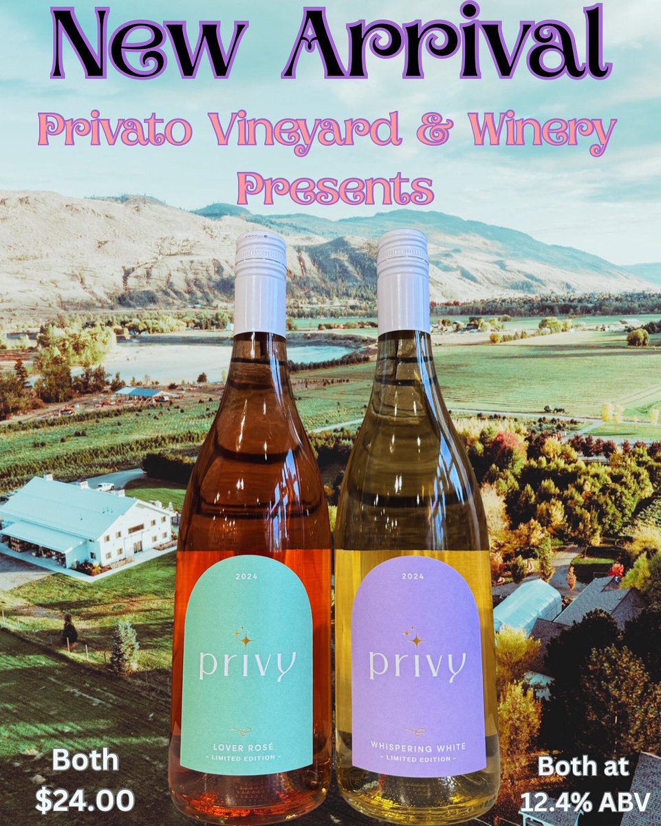 Two delicious limited additions from @Privato wine 
Whispering White
Lover Rose
Check them out and drop on by, we have them chilling in our cooler🥶
privato.ca/Privy