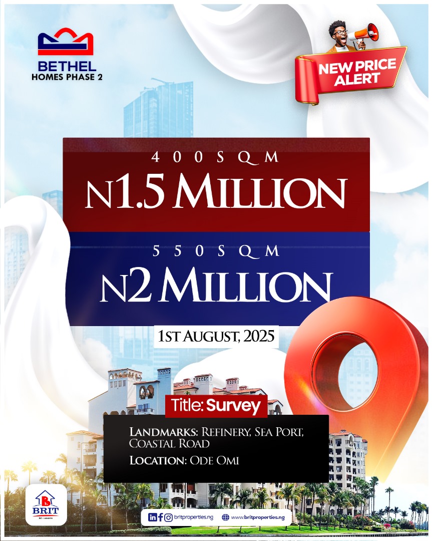 BritProperties's tweet photo. Tick! Tock… Time’s Up!
The countdown is over, and promo prices are gone. But the opportunity hasn’t.
You can still claim a solid deal:
📍 400SQM – ₦1.5M
📍 550SQM – ₦2M
Location: Ode Omi | Title: Survey
Don’t wait till “normal” becomes “higher”!
#LandDeals #BritProperties https://t.co/4cCN9xAtZA