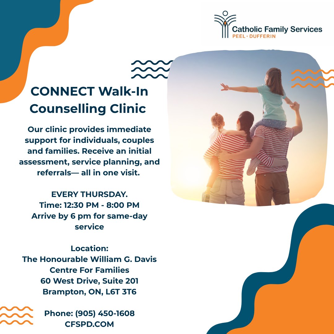 Need support? Visit our CONNECT Walk-In Counselling Clinic! Get same-day assessments &amp; personalized support plans on every Thursday of each month. Can't make it? Schedule at cfspd.com